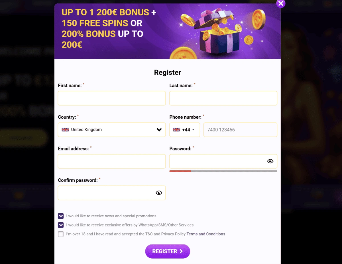 Cazino Stars Registration
